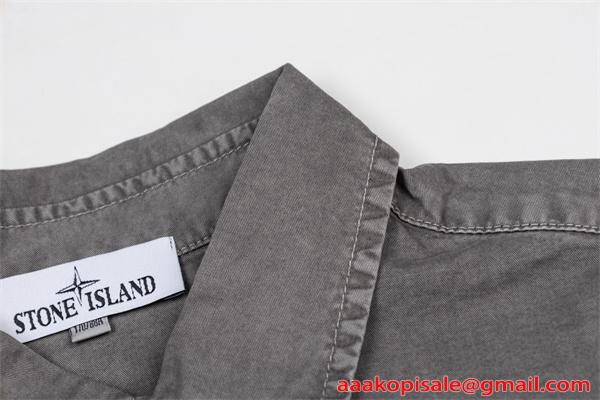 注目 ウォッシュデニム STONE ISLAND  スーパーコピー シャツ 半袖 ポケット 無地調 ストーンアイランド