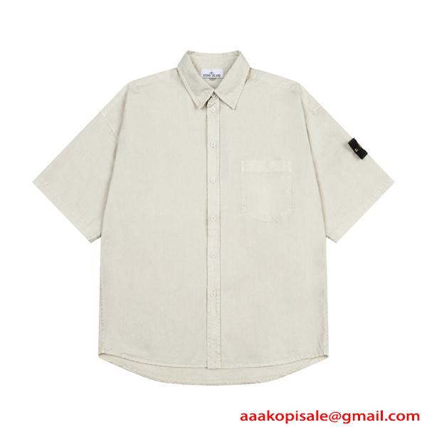 注目 ウォッシュデニム STONE ISLAND  スーパーコピー シャツ 半袖 ポケット 無地調 ストーンアイランド