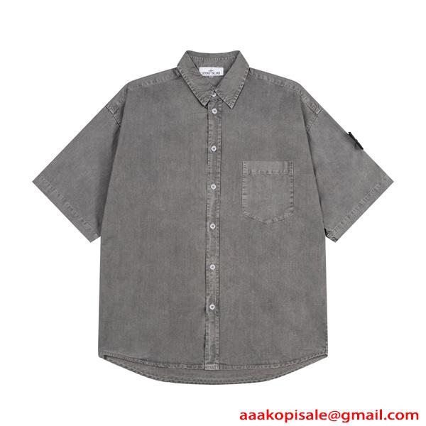 注目 ウォッシュデニム STONE ISLAND  スーパーコピー シャツ 半袖 ポケット 無地調 ストーンアイランド