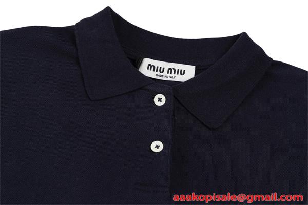 洗練 MIUMIU ワンポイントロゴ ネイビー ポロシャツ 半袖 ミュウミュウ