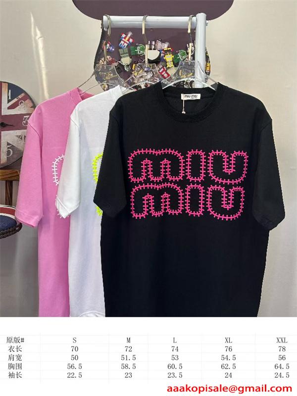 MIUMIU 可愛い Tシャツ ブラック ミュウミュウ コピー 半袖 ビッグロゴ