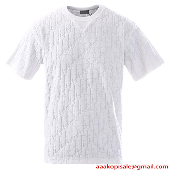 人気 ディオール モノグラム総柄 半袖Tシャツ ホワイト エンボス加工 Dior スーパーコピー 高級感 モード 