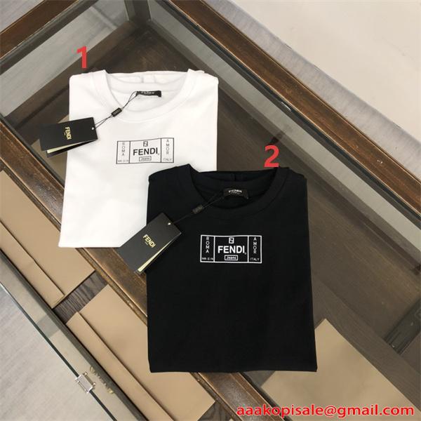 FENDI 洗練 スクエアロゴ フェンディ コピー ホワイト 半袖 Tシャツ ミニマル シンプル きれいめ