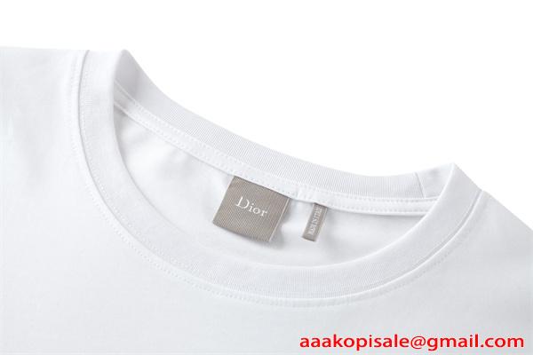 人気 刺繍 半袖 Tシャツ DIOR ホワイト グレー クルーネック シンプル スーパーコピー 高級感 ディオール