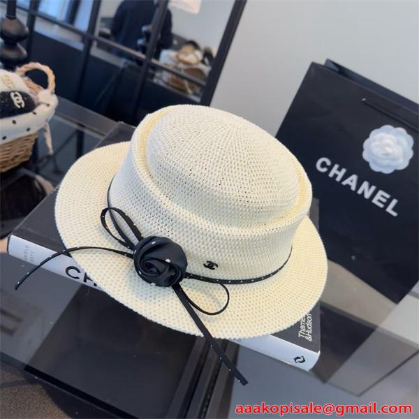 レディース ハット CHANEL 上品 エレガント 軽量 通気性 つば広 日よけ おしゃれ シャネル 偽物