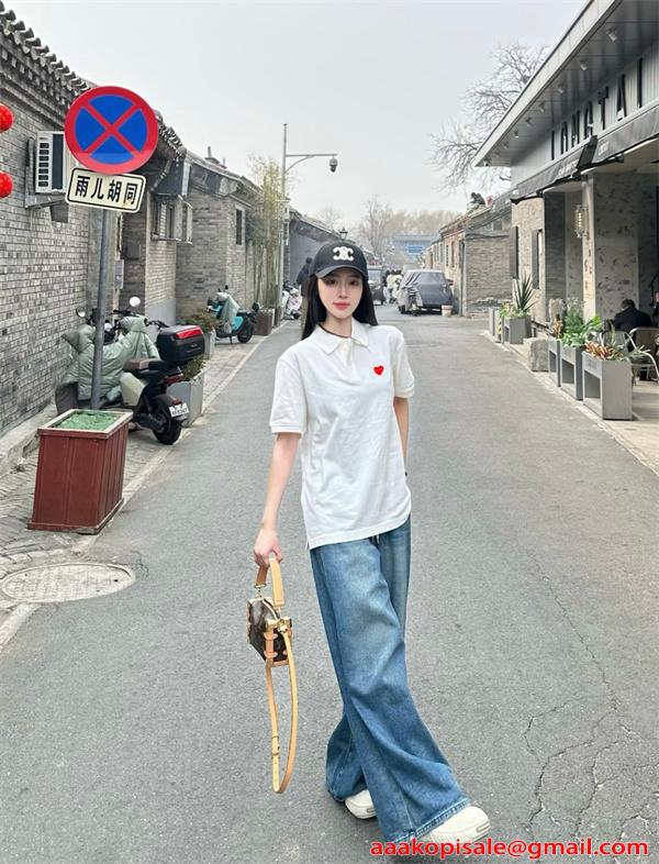 コムデギャルソン プレイ COMME des GARÇONS PLAY ポロシャツ 半袖 激安 ワンポイント ハート刺繍 シンプル カジュアル 男女兼用 ゆったり 夏 ブラック