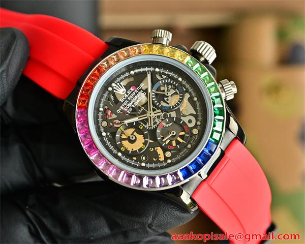ロレックス コピー メンズ ROLEX 腕時 43mm デイトナ スケルトン ミネラルガラス クロノグラフクォーツムーブメント 高品質