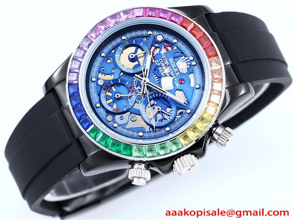 新品 ROLEX 腕時計 デイトナ スケルトン 43mm 316Lステンレス 日本製クォーツ ラバー バックル 強力夜光 スーパーコピー時計 ロレックス コピー
