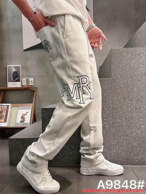 ロングパンツ アミリ コピー 刺繍ロゴ AMIRI ストレートシルエット