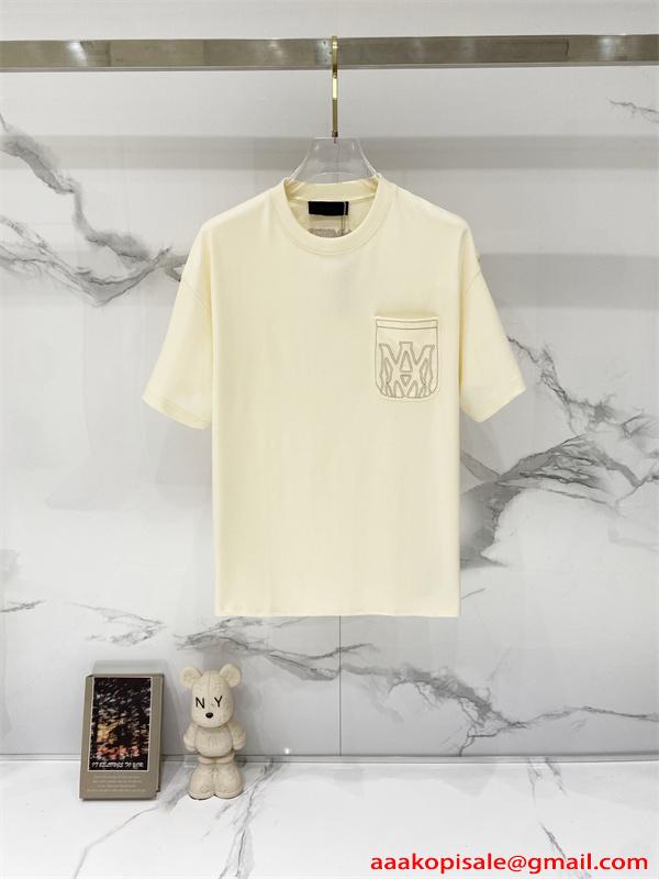 アミリ コピー ユニセックス 半袖Tシャツ ポケット付き ミニロゴ