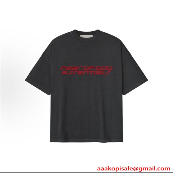 エッセンシャルズ コピー レッドロゴ 半袖Tシャツ ESSENTIALS ブラックモード インパクト デザイン性 人気