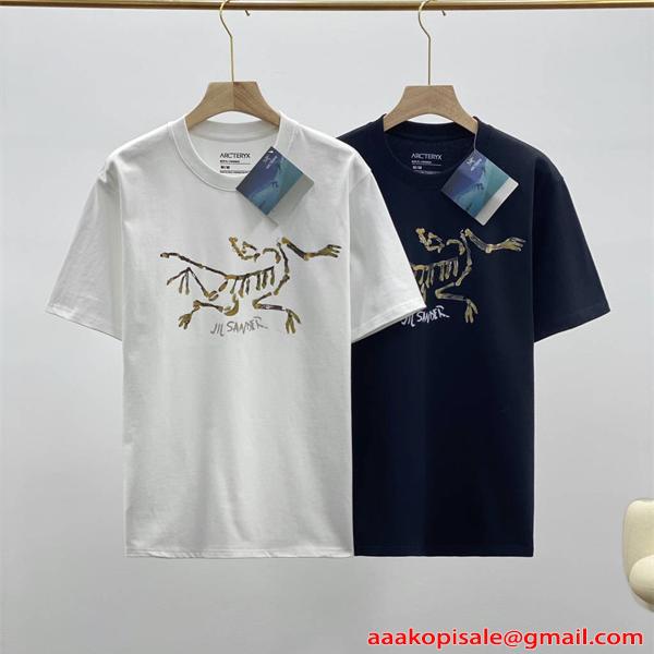 ネイビー展開 プリント 半袖Tシャツ 高級 柔らか質感 ARC'TERYX 個性際立つ アークテリクス 偽物