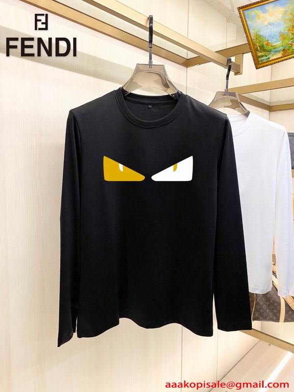 柔らかなフェンディーモンスターカットソー トップス メンズ FENDI 長袖Tシャツコピー丸首 2色可選