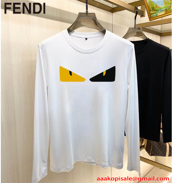 柔らかなフェンディーモンスターカットソー トップス メンズ FENDI 長袖Tシャツコピー丸首 2色可選