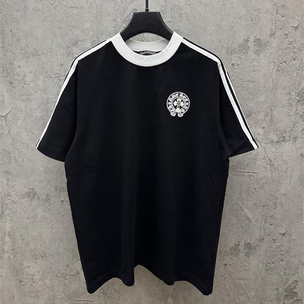 CHROME HEARTS クロムハーツ コピー Tシャツ 半袖 ラインデ ワンポイント オーバーサイズ ブラック