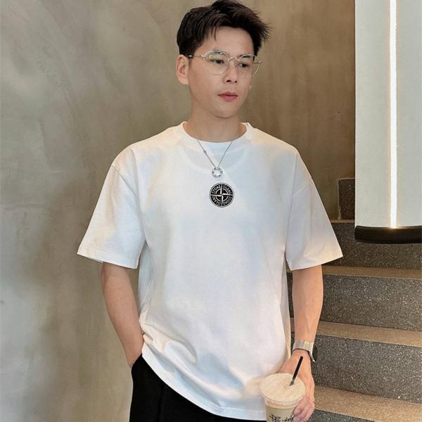 STONE ISLAND ストーンアイランド 偽物 Tシャツ 半袖 ワンポイント ロゴT クルーネック ホワイト 2026新作