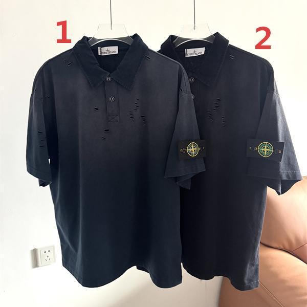 ポロシャツ メンズ 半袖 ダメージ加工 オーバーサイズ ブラック STONE ISLAND ストーンアイランド コピー