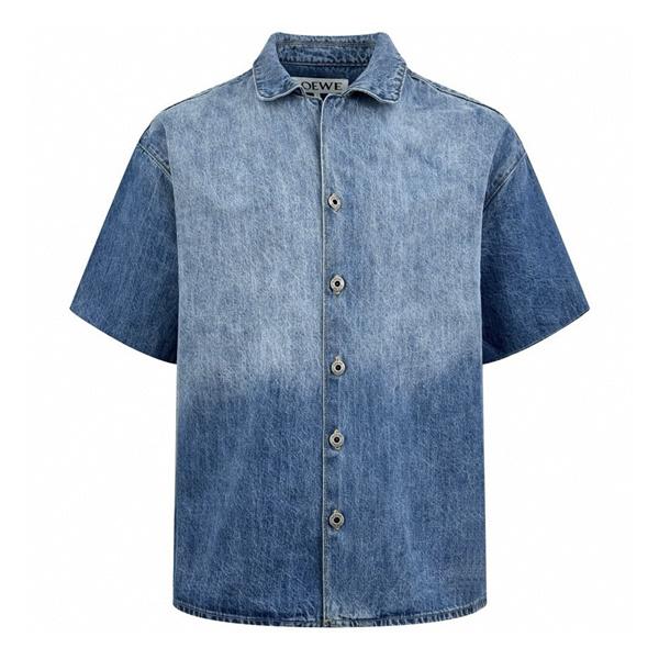 LOEWE ロエベ スーパーコピー デニム半袖シャツ メンズ ヴィンテージ風 カジュアル 夏服