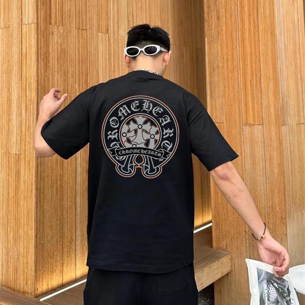 話題 ブラック レッド ストリート トレンド注目 半袖Tシャツ CHROME HEARTS クロムハーツ コピー