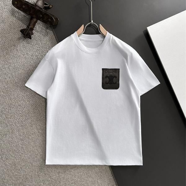注目上昇 ホワイト レザーロゴパッチ 洗練 カジュアル CELINE セリーヌ コピー 半袖Tシャツ