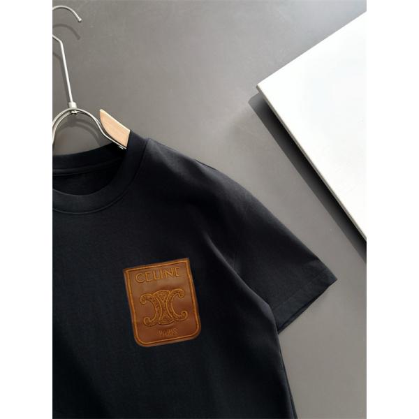 注目上昇 ホワイト レザーロゴパッチ 洗練 カジュアル CELINE セリーヌ コピー 半袖Tシャツ