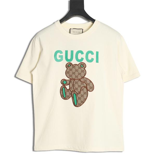 GUCCI テディベア Tシャツ グッチ コピー 高級感 刺繍 ベージュ 可愛い ロゴファッション