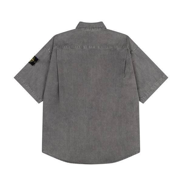 注目 ウォッシュデニム STONE ISLAND  スーパーコピー シャツ 半袖 ポケット 無地調 ストーンアイランド