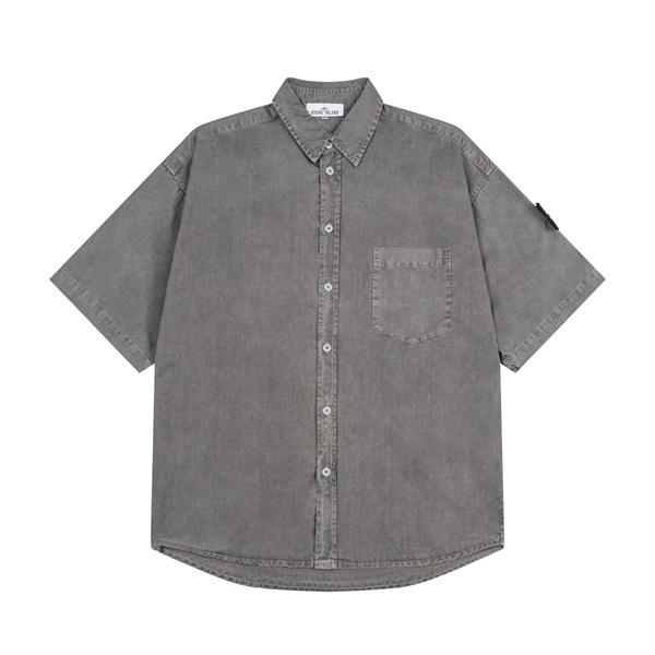 注目 ウォッシュデニム STONE ISLAND  スーパーコピー シャツ 半袖 ポケット 無地調 ストーンアイランド