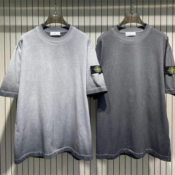 高評価 グラデーション Tシャツ ライトグレー 半袖 カジュアル STONE ISLAND コピー ストーンアイランド
