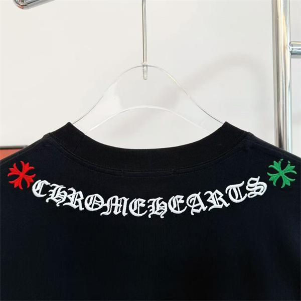 CHROME HEARTS 人気 カラフルクロス ロゴ刺繍 ブラック 半袖 Tシャツ