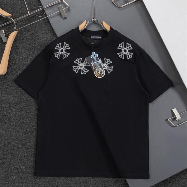 話題 刺繍 ブラック 半袖 CHROME HEARTS Tシャツ アート感 個性 ストリート クロムハーツ コピー
