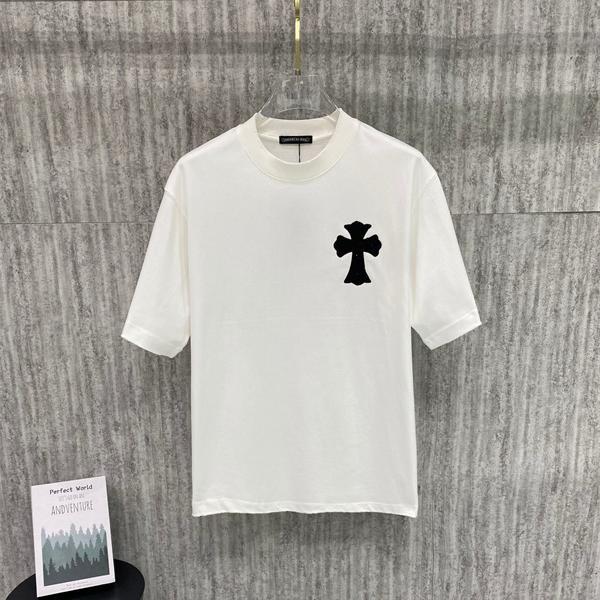 CHROME HEARTS 人気 ブラック クロムハーツ コピー ワンポイント ホワイト 半袖 Tシャツ シンプル