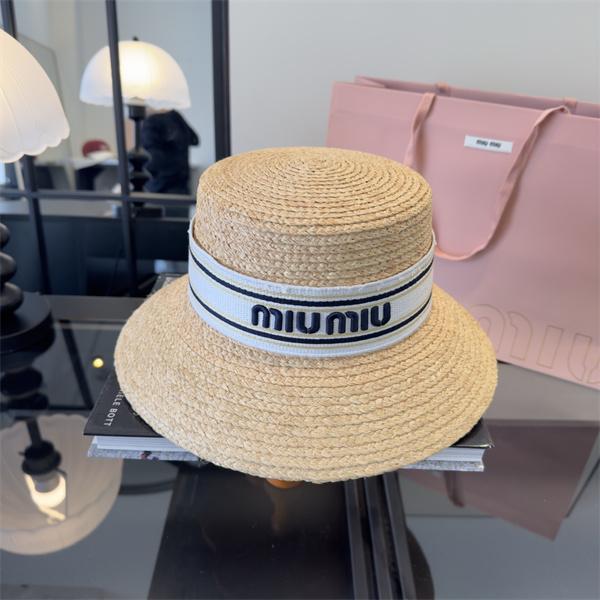 ミュウミュウ コピー 57cm 夏映え ストローハット ベージュ ナチュラル 通気性 UV対策 おしゃれ MIUMIU