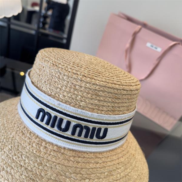 ミュウミュウ コピー 57cm 夏映え ストローハット ベージュ ナチュラル 通気性 UV対策 おしゃれ MIUMIU