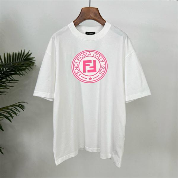 存在感 フェンディ コピー ピンクプリント FENDI ブラック 半袖 Tシャツ ビッグロゴ ストリート