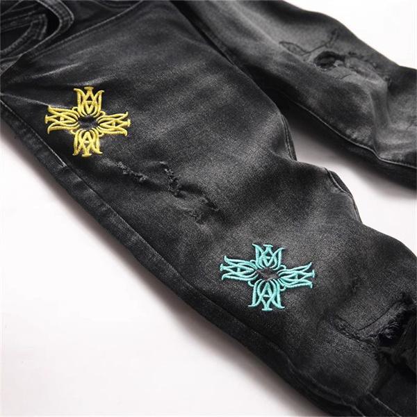 デニムパンツ アミリ コピーb クラッシュ 刺繍 個性派 ワイルド おしゃれ ジーンズ AMIRI