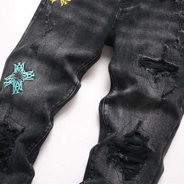 デニムパンツ アミリ コピーb クラッシュ 刺繍 個性派 ワイルド おしゃれ ジーンズ AMIRI