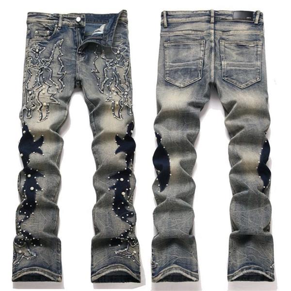 アミリ スーパーコピー デニムパンツ 刺繍 AMIRI スリムシルエット スタイリッシュ 高見え モード系