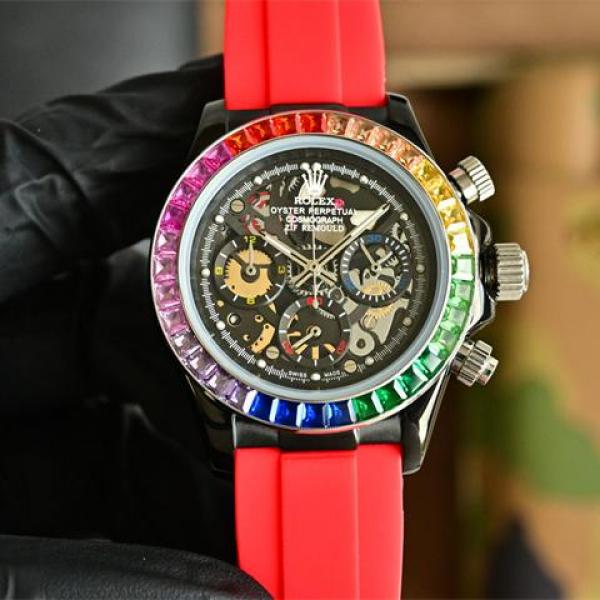 ロレックス コピー メンズ ROLEX 腕時 43mm デイトナ スケルトン ミネラルガラス クロノグラフクォーツムーブメント 高品質