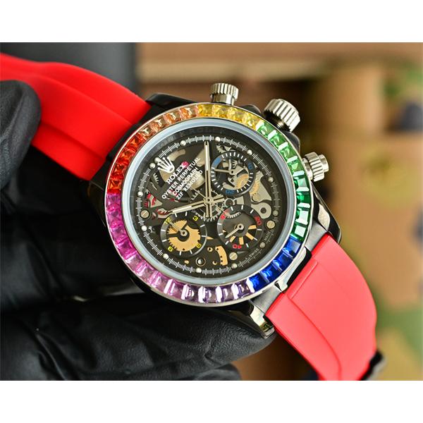 ロレックス コピー メンズ ROLEX 腕時 43mm デイトナ スケルトン ミネラルガラス クロノグラフクォーツムーブメント 高品質