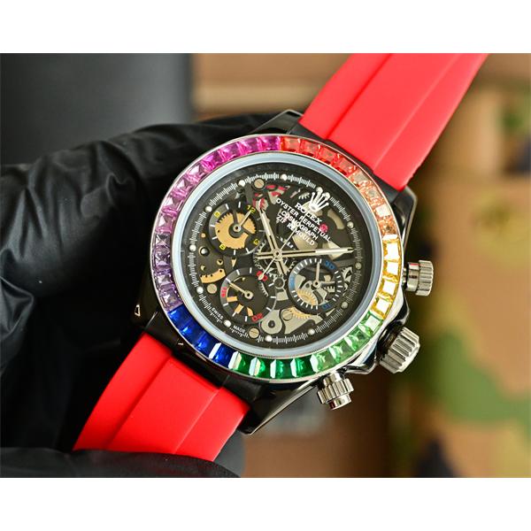 ロレックス コピー メンズ ROLEX 腕時 43mm デイトナ スケルトン ミネラルガラス クロノグラフクォーツムーブメント 高品質