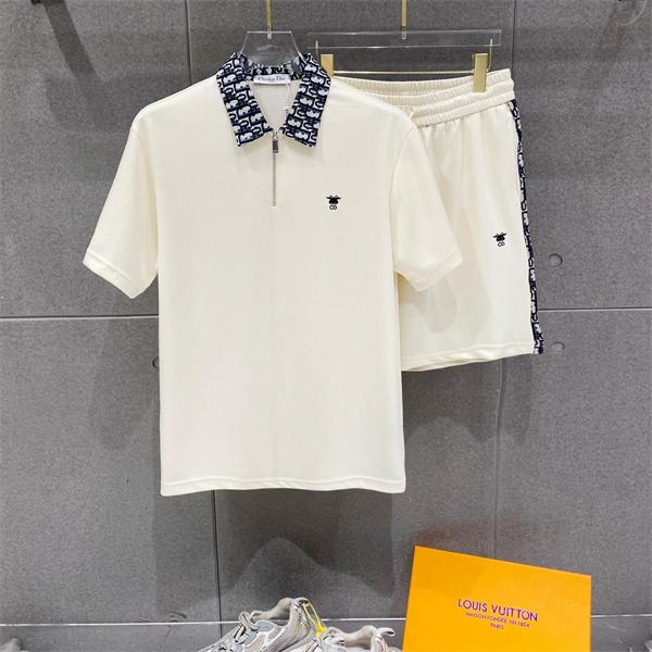 ディオール コピー スポーティーセット 半袖ポロシャツ ショートパンツ ホワイト ネイビーライン Dior