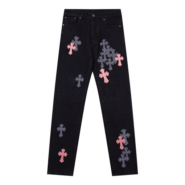 ブラック デニム パンツ クロムハーツ 偽物 CHROME HEARTS 個性派ストリート ダメージ風加工 高存在感
