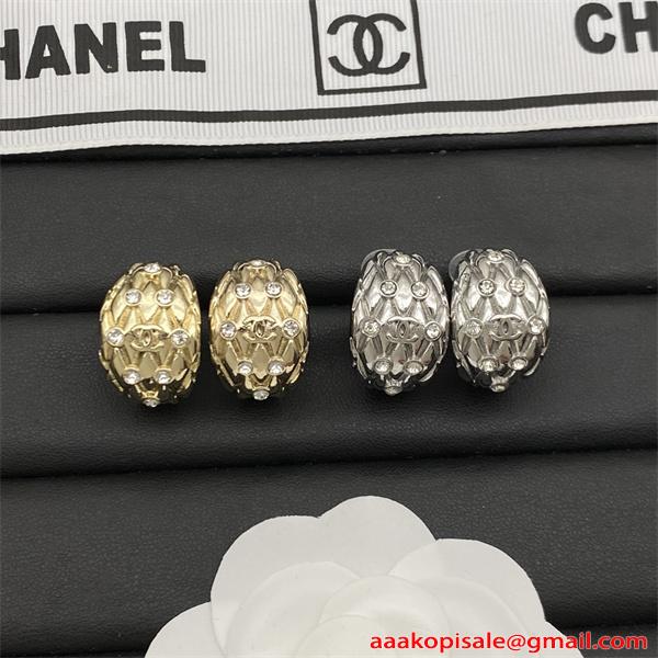  イヤリング レディース キルティング風 メタルデザイン CHANEL ラインストーン シャネル コピー