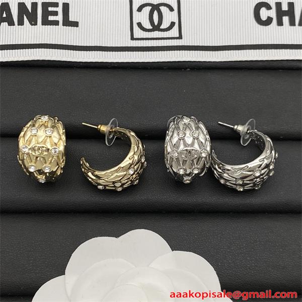  イヤリング レディース キルティング風 メタルデザイン CHANEL ラインストーン シャネル コピー