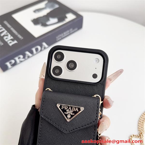 スマホケース チェーン付き PRADA ミニバッグ風 カードポケット付き プラダ コピー レディース