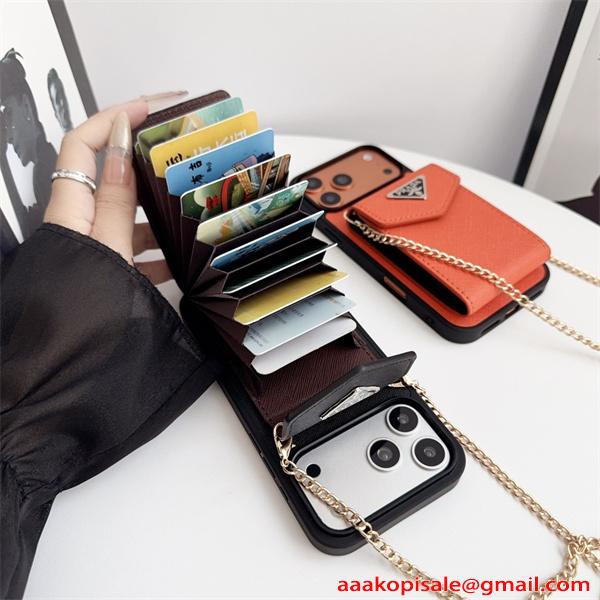 スマホケース チェーン付き PRADA ミニバッグ風 カードポケット付き プラダ コピー レディース