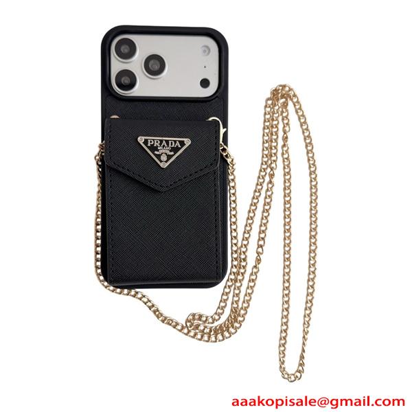 スマホケース チェーン付き PRADA ミニバッグ風 カードポケット付き プラダ コピー レディース