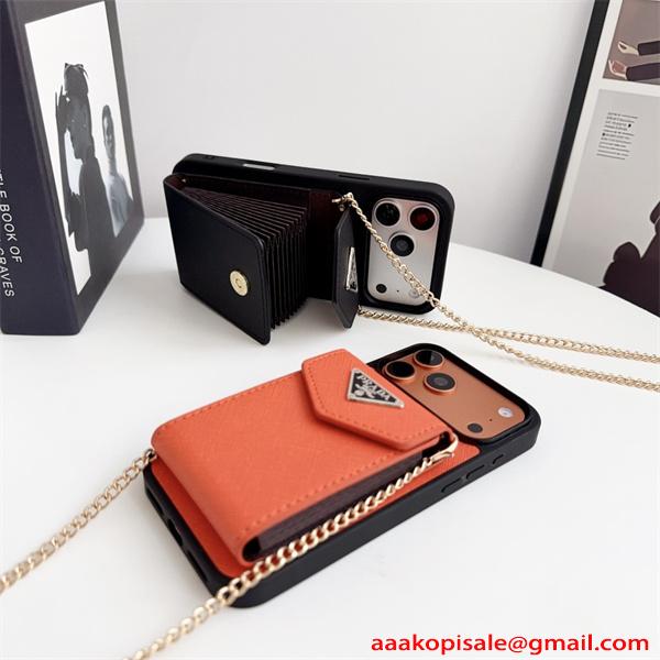 スマホケース チェーン付き PRADA ミニバッグ風 カードポケット付き プラダ コピー レディース
