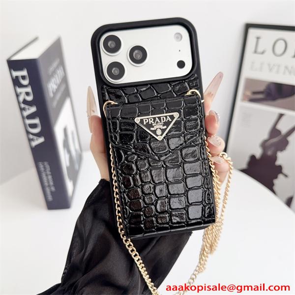 スマホケース チェーン付き PRADA ミニバッグ風 カードポケット付き プラダ コピー レディース